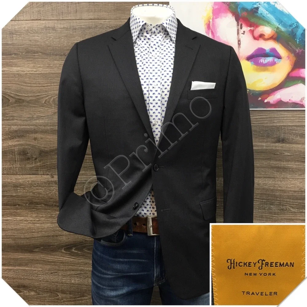 HICKEY FREEMAN Mens Wool Blazer Sport Coat Casual Jacket Size 44L Classic Suit
